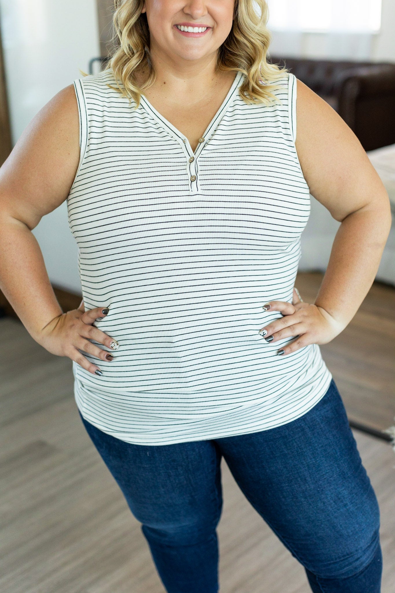 Addison Henley Tank - Ivory and Black Stripes