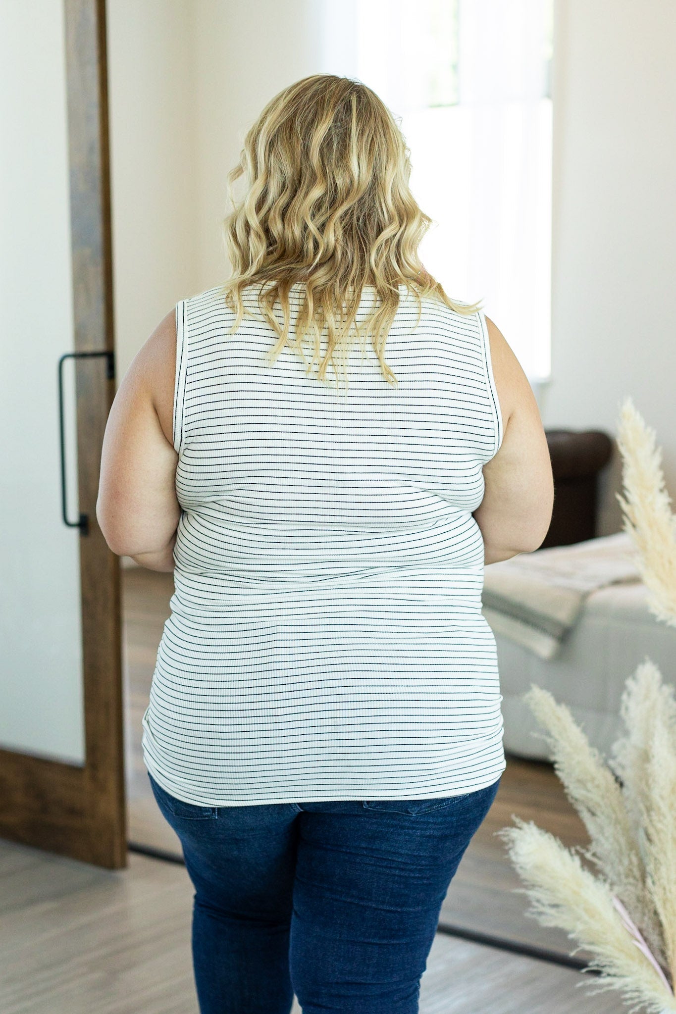 Addison Henley Tank - Ivory and Black Stripes