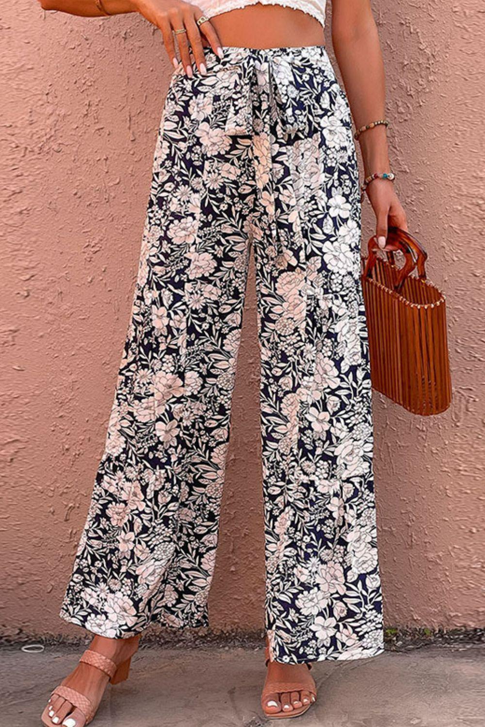 Floral Belted Wide Leg Pants