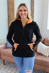 Avery Accent HalfZip Hoodie - Black and Orange