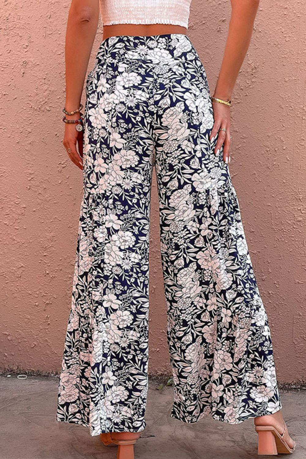 Floral Belted Wide Leg Pants