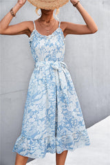 Floral Frill Trim Scoop Neck Spaghetti Strap Dress