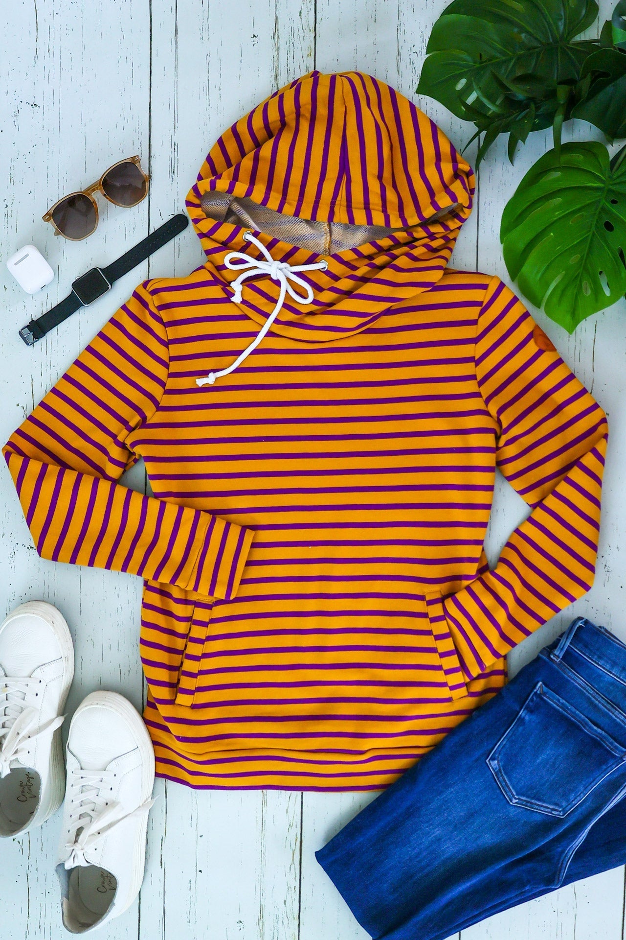 Ashley Hoodie - Purple and Gold Stripes