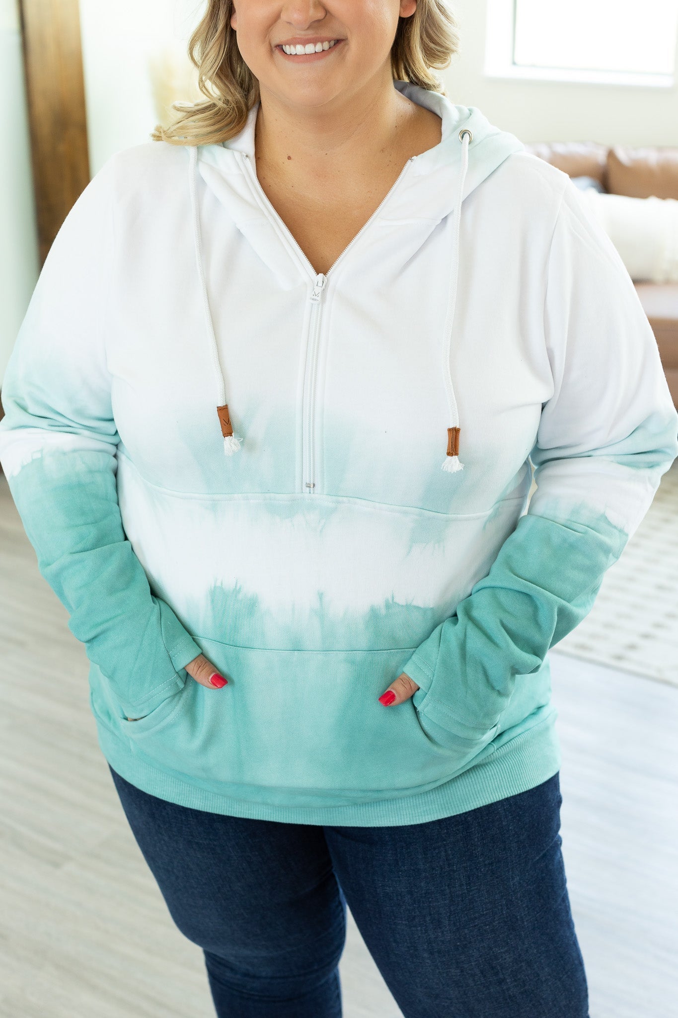 Dipped Tie Dye Halfzip Hoodie - Teal