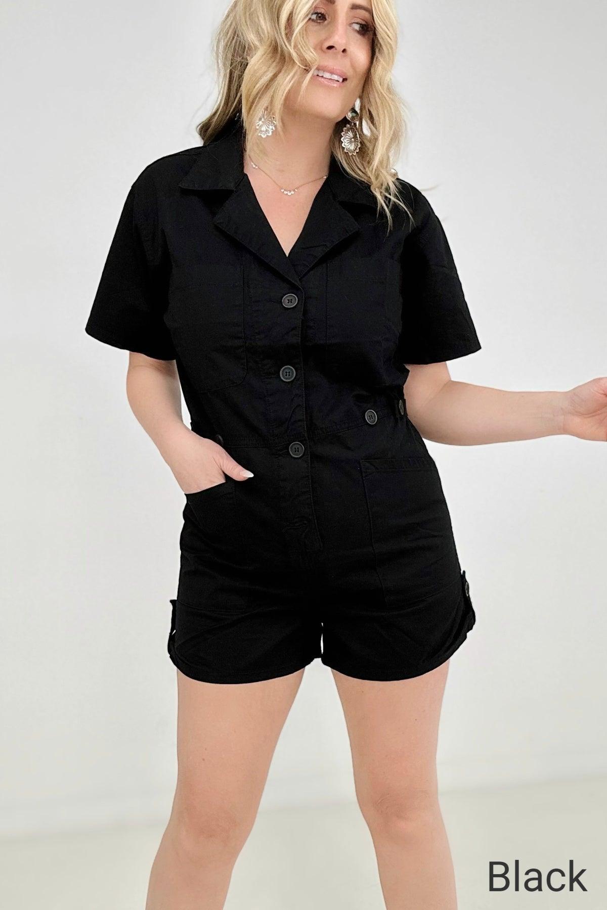 Woven Cotton Button Front Shirt Romper