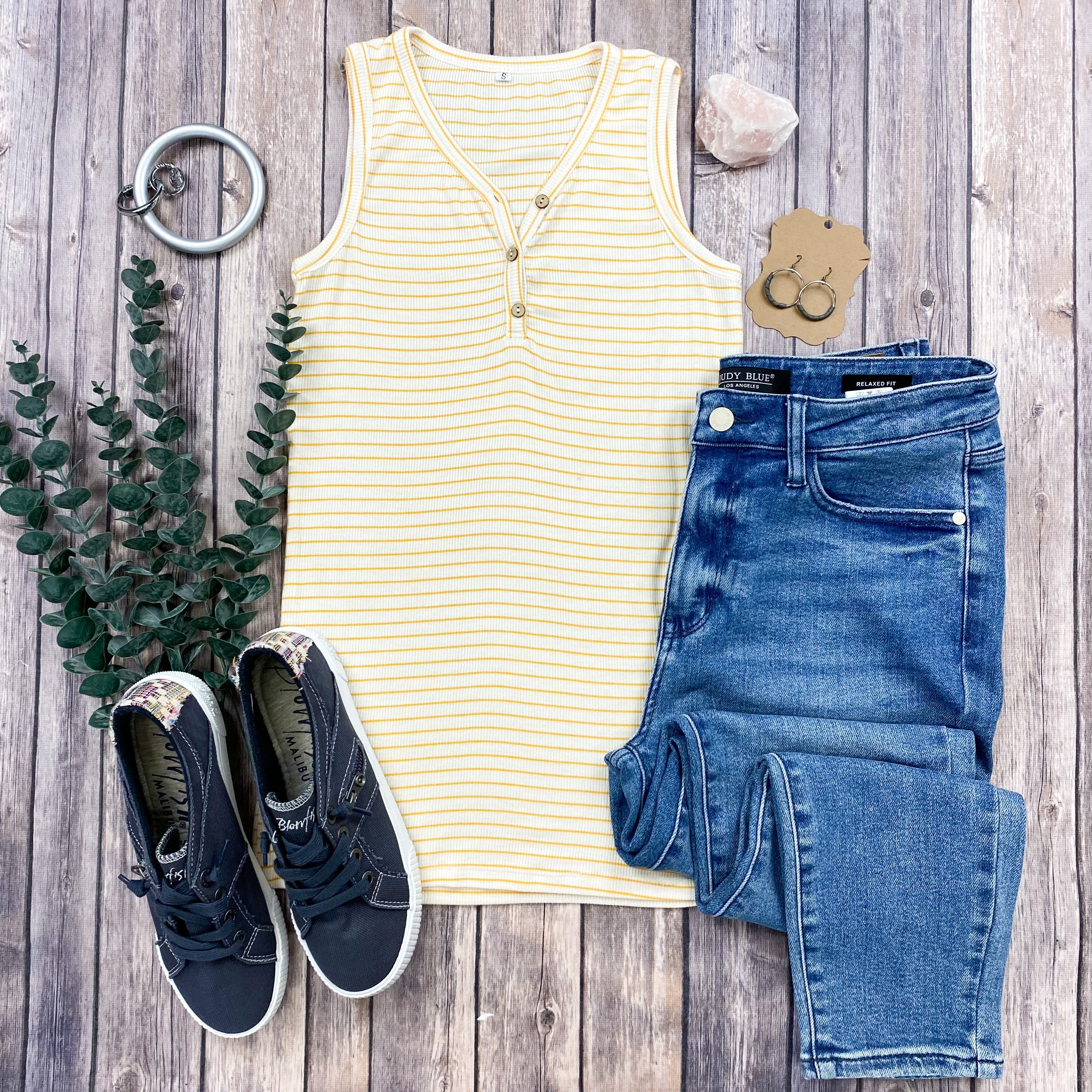 Addison Henley Tank - Yellow Stripes FINAL SALE