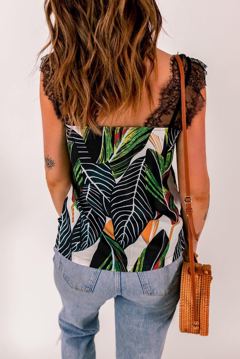 Printed Lace Detail Tank