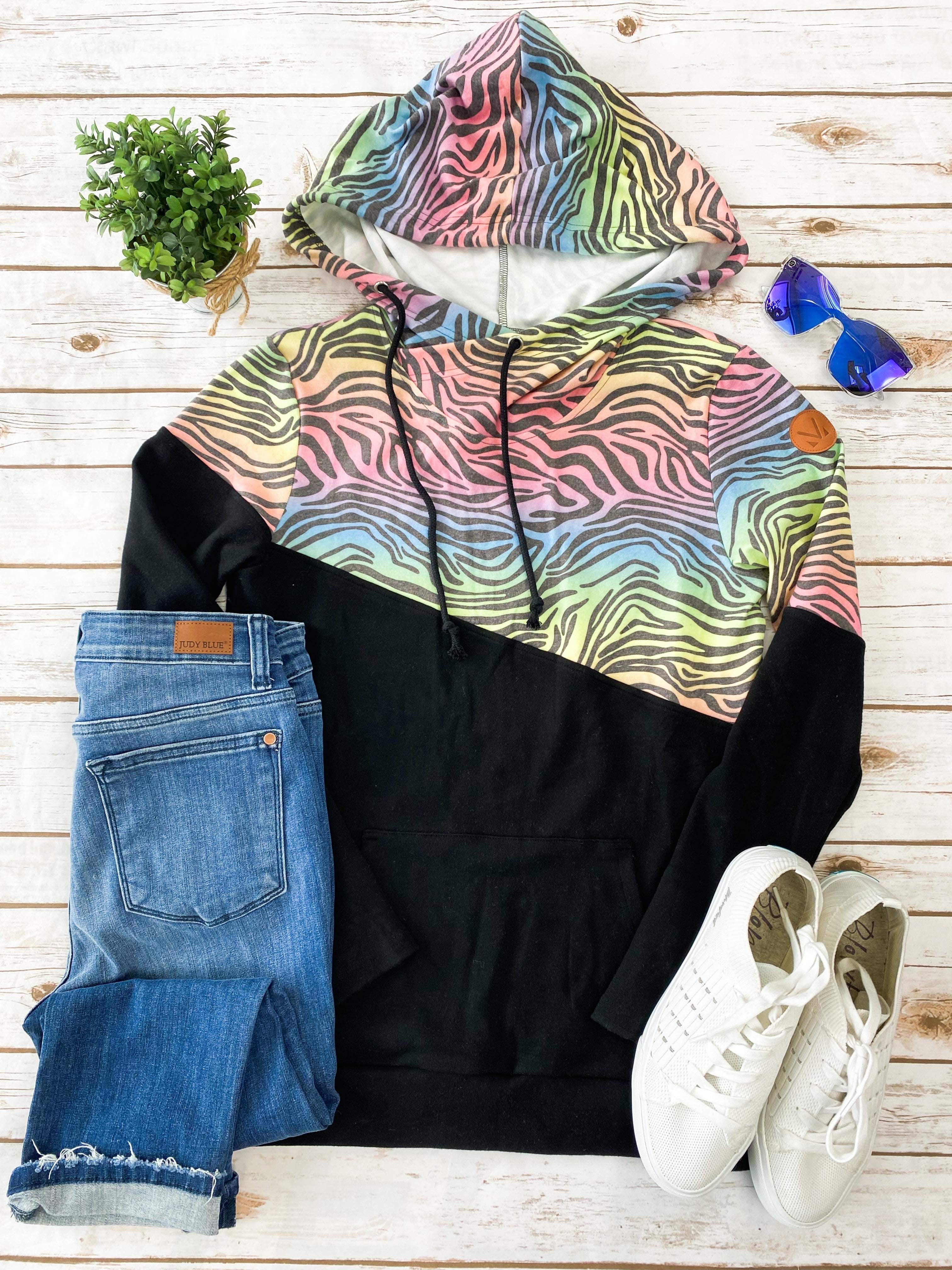 Ashley Hoodie - Rainbow Zebra