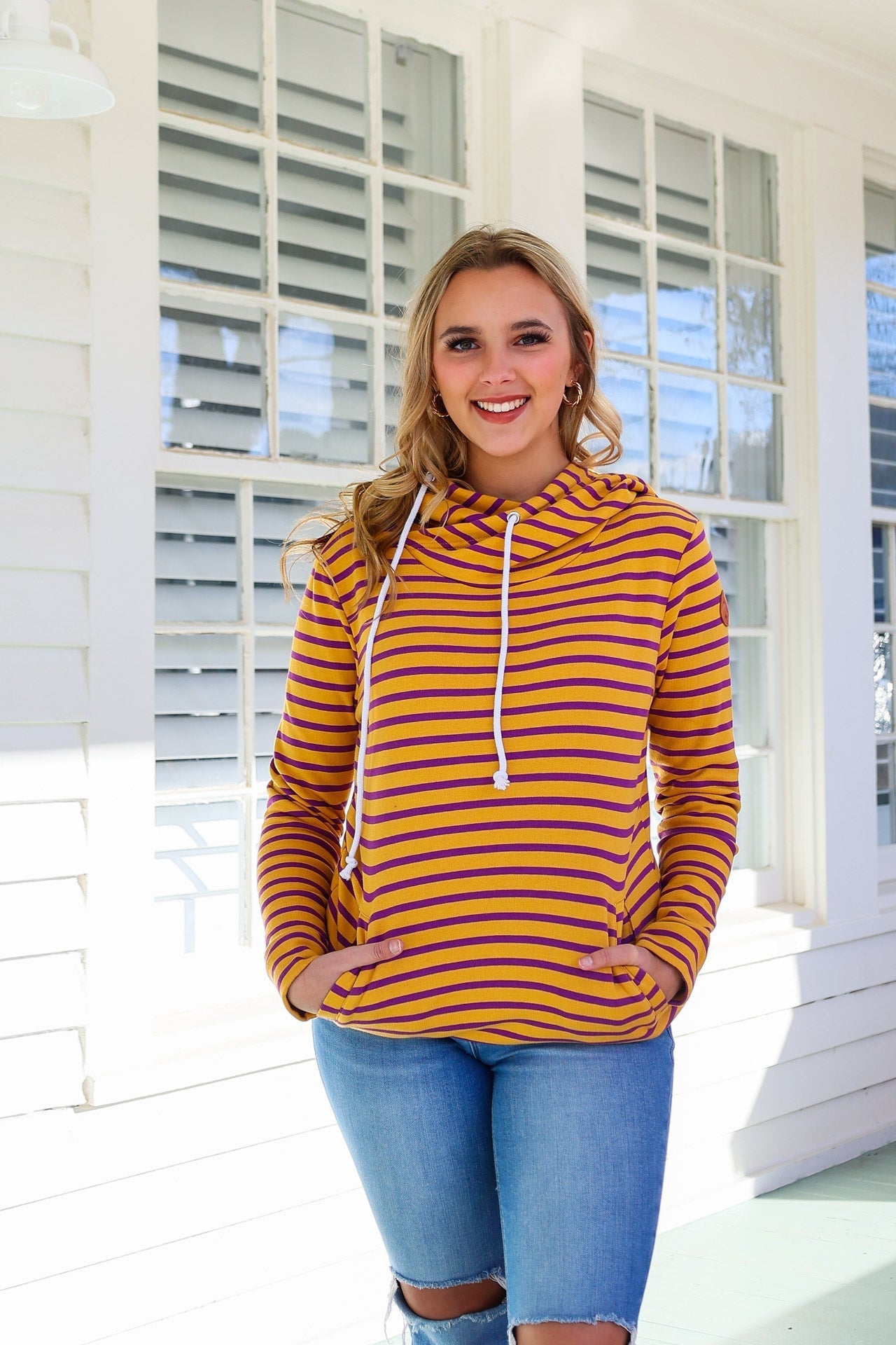 Ashley Hoodie - Purple and Gold Stripes