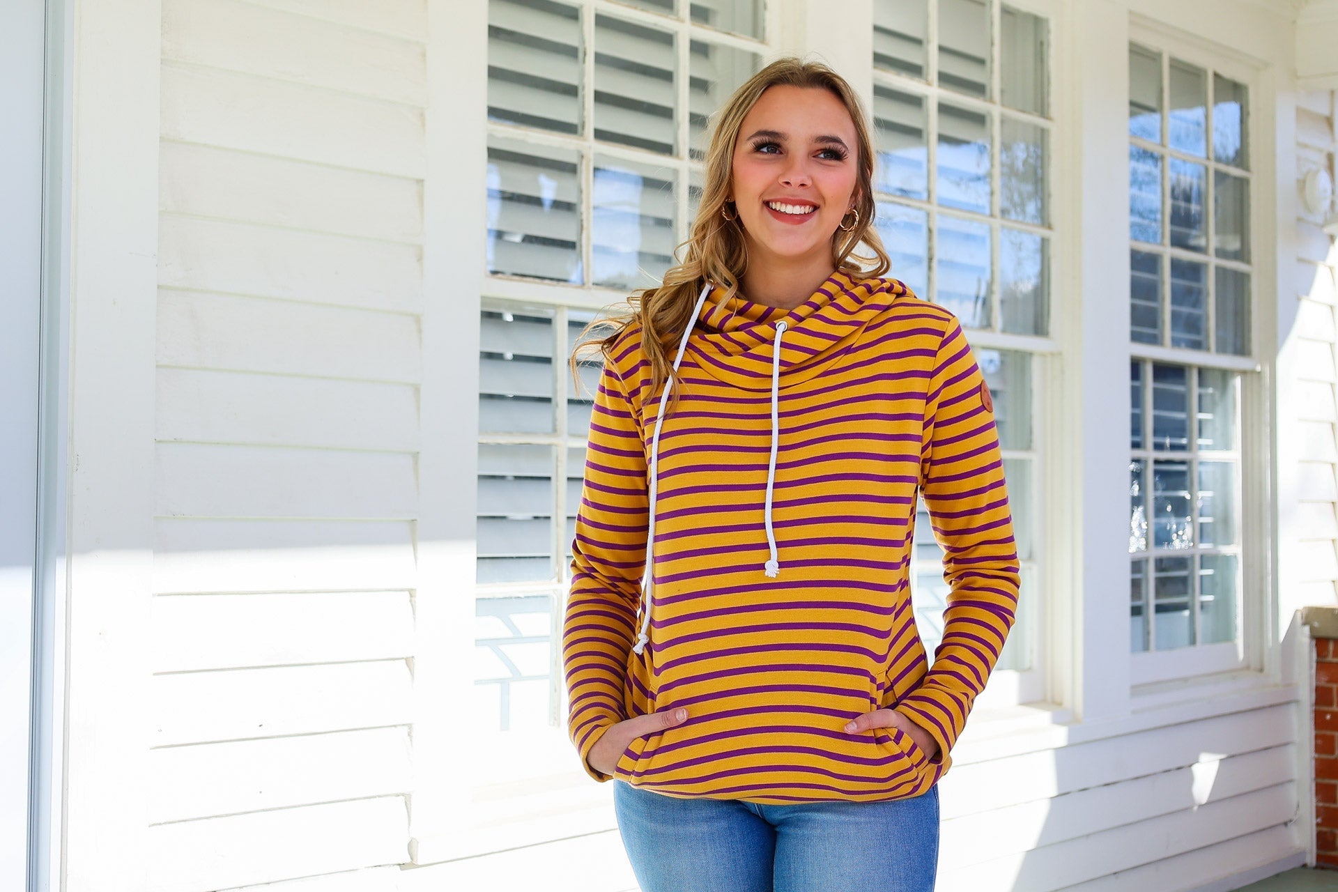 Ashley Hoodie - Purple and Gold Stripes