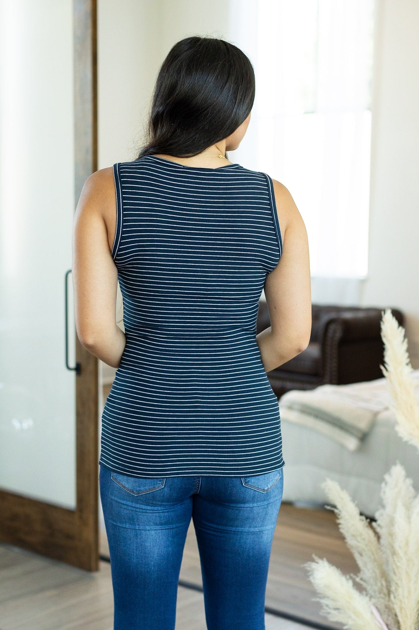 Addison Henley Tank - Navy w/ White Stripe