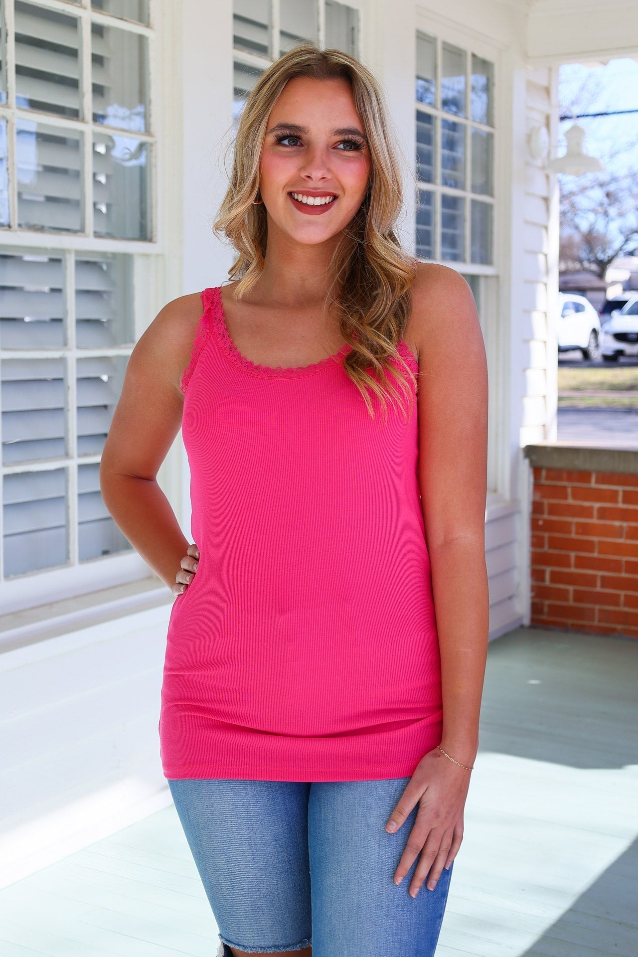 IN STOCK Lexi Lace Tank - Hot Pink