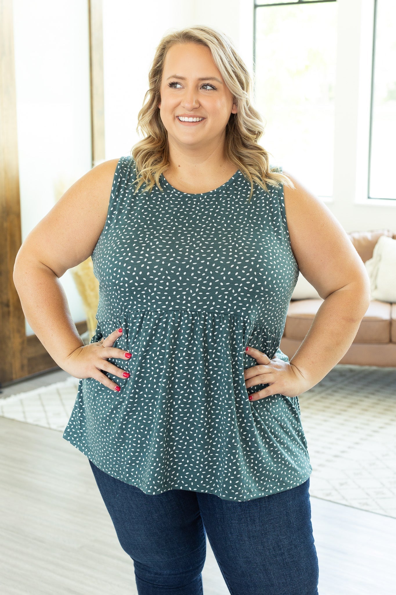 Ruffle Tank - Dusty Teal Dash