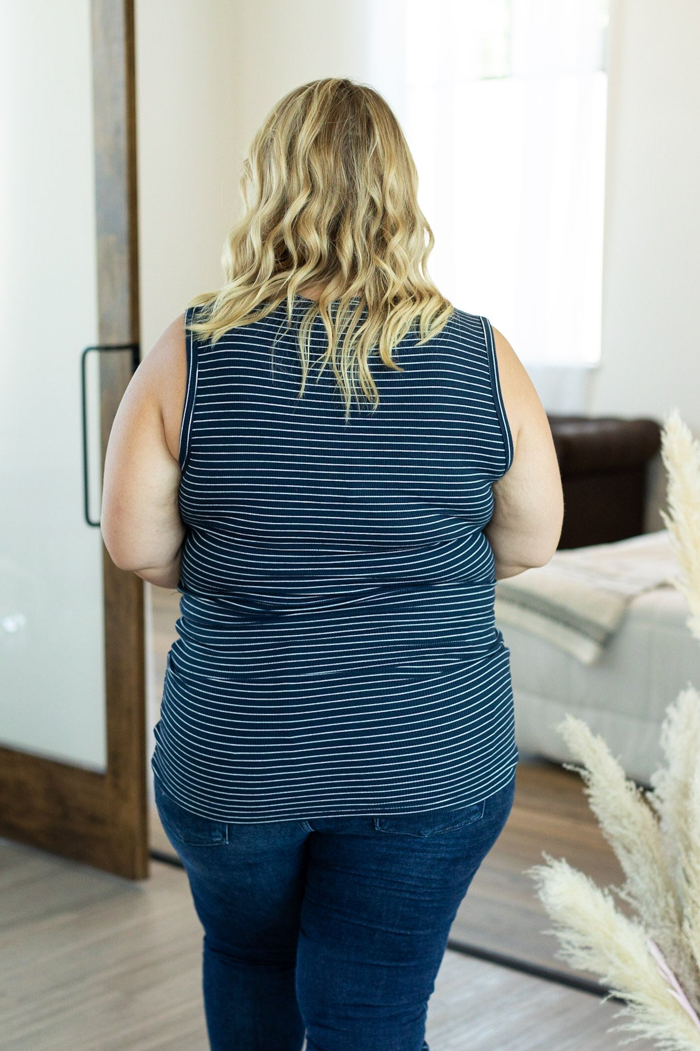 Addison Henley Tank - Navy w/ White Stripe