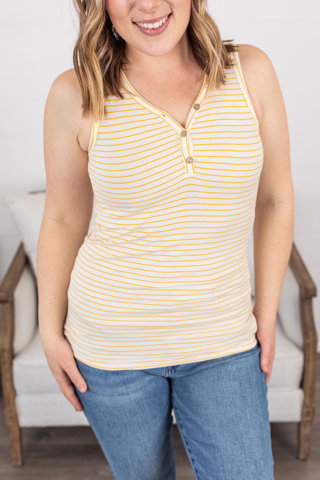 Addison Henley Tank - Yellow Stripes FINAL SALE