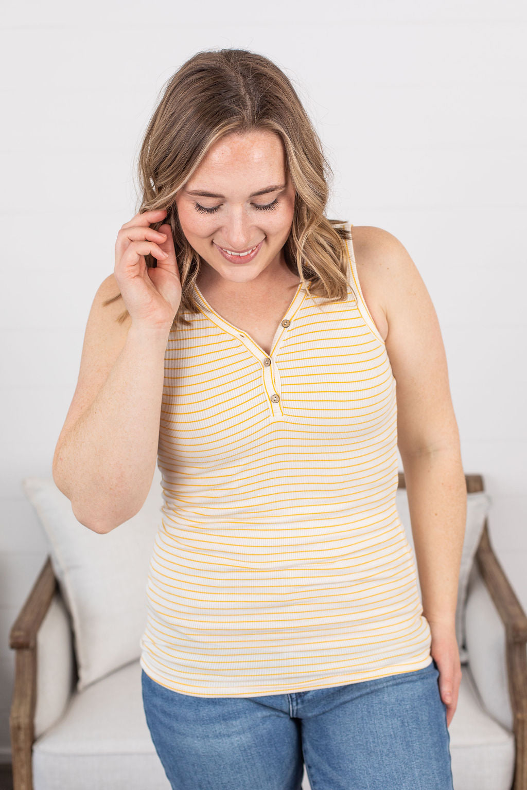 Addison Henley Tank - Yellow Stripes FINAL SALE