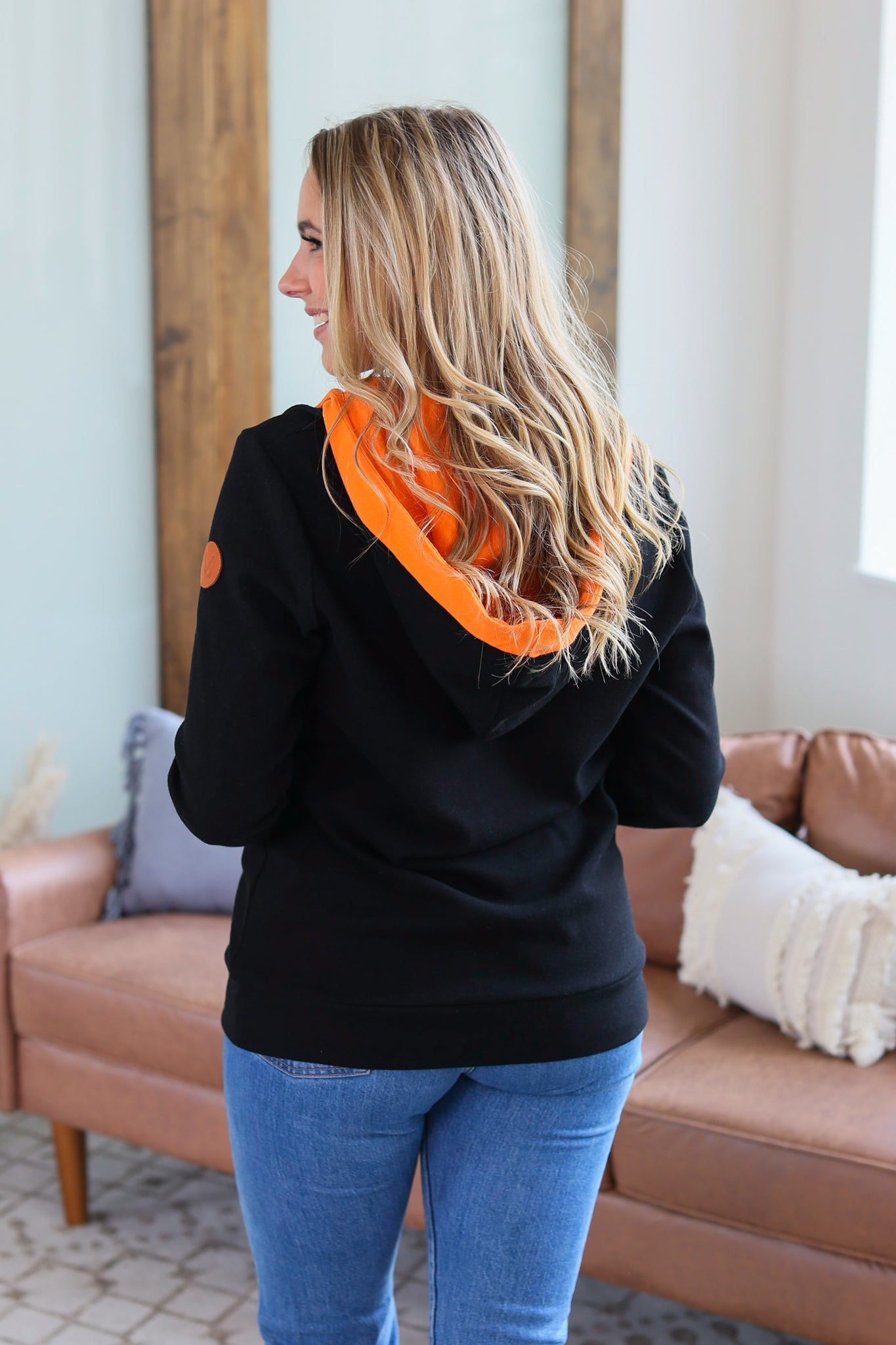 Avery Accent HalfZip Hoodie - Black and Orange