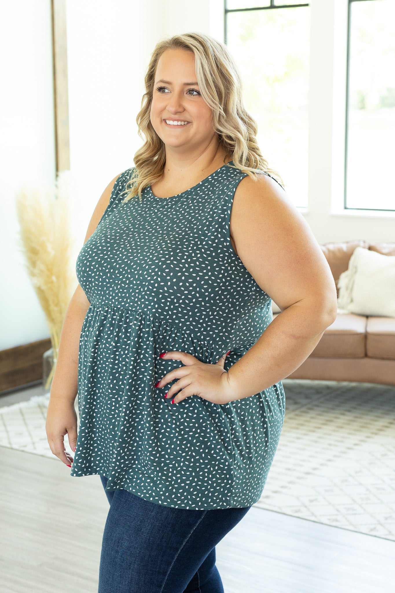 Ruffle Tank - Dusty Teal Dash