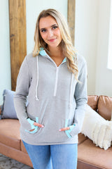 Avery Accent HalfZip Hoodie - Grey and Aqua