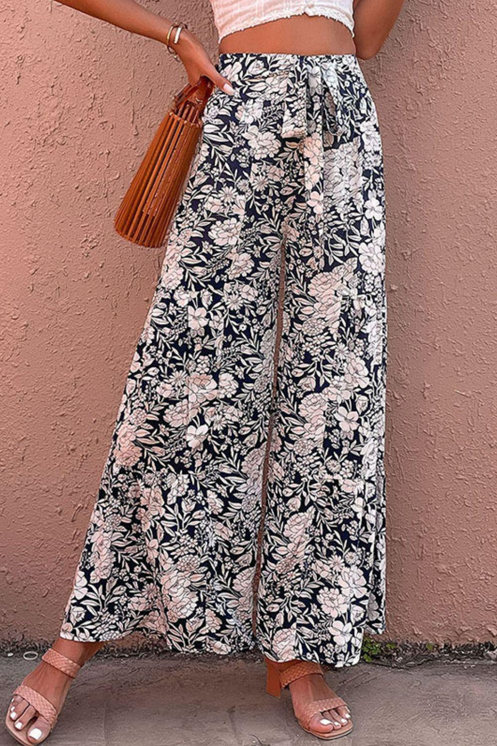 Floral Belted Wide Leg Pants