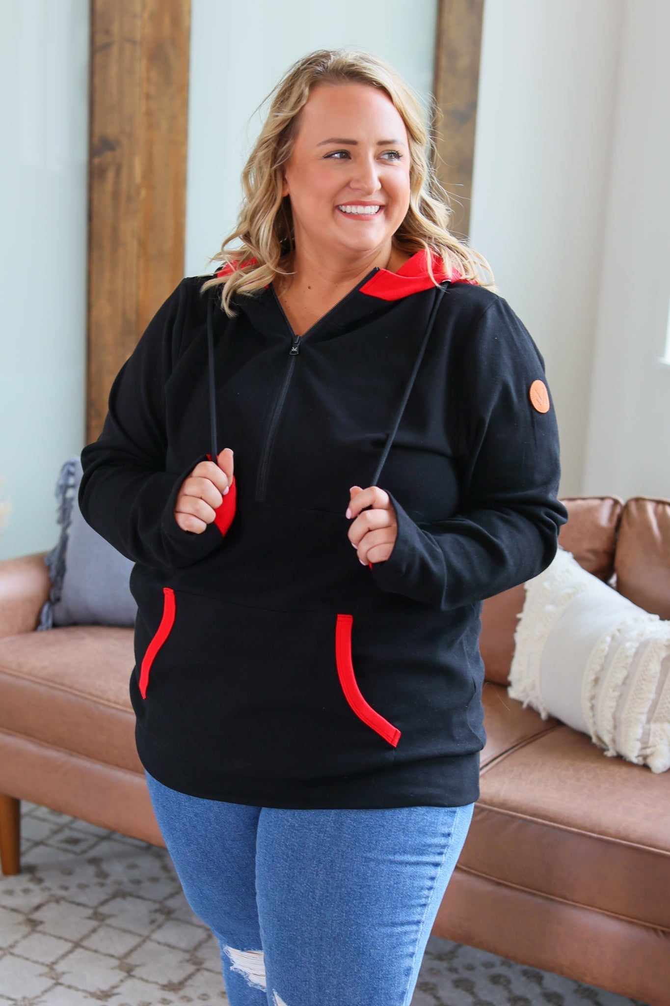 Avery Accent HalfZip Hoodie - Black and Red