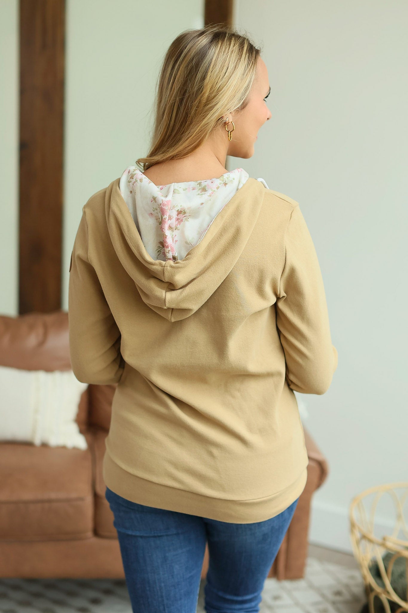 Classic Halfzip Hoodie - Beige Floral