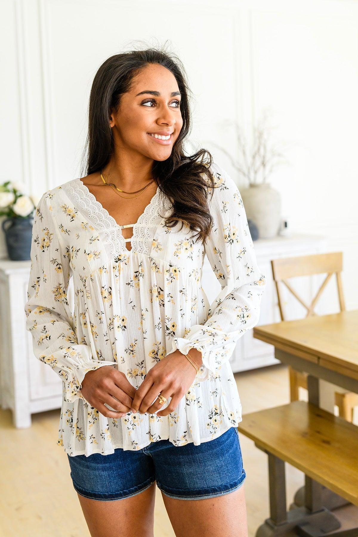 Sing Softly Lace Trim Floral Blouse