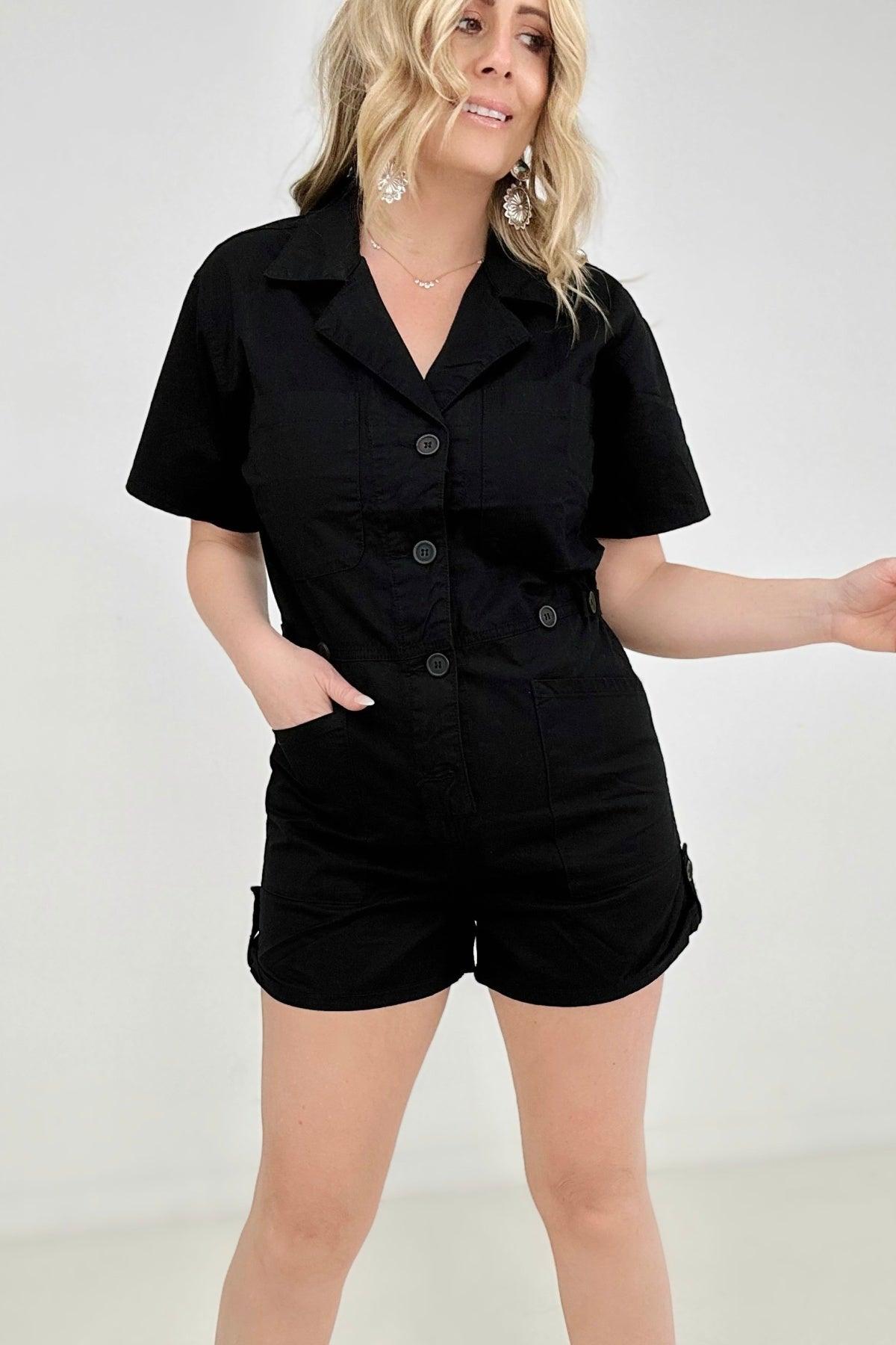 Woven Cotton Button Front Shirt Romper