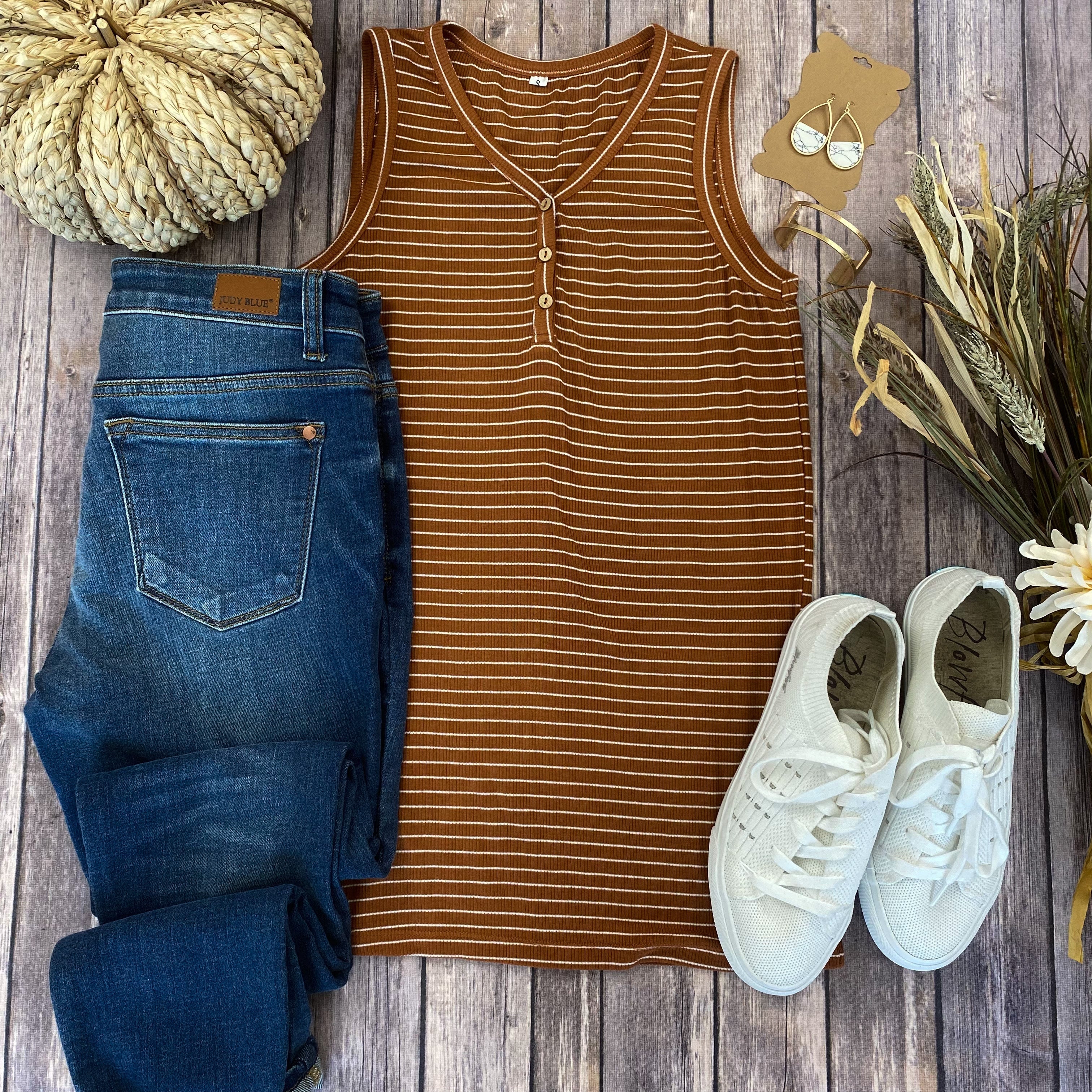 Addison Henley Tank - Rust w/ White Stripes