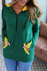 Avery Accent HalfZip Hoodie - Green and Yellow