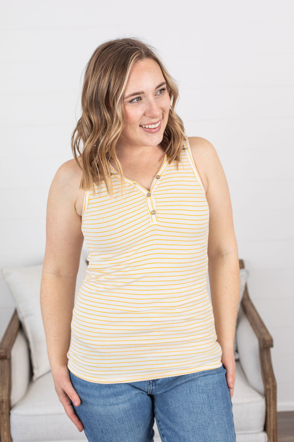 Addison Henley Tank - Yellow Stripes FINAL SALE