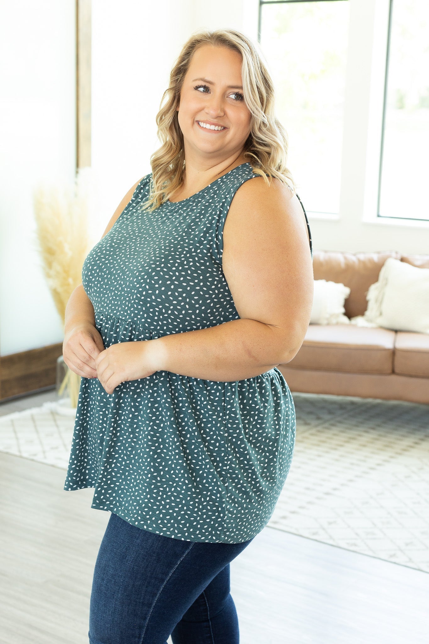 Ruffle Tank - Dusty Teal Dash