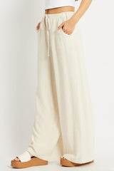 Beige Wide Leg Pants High Rise