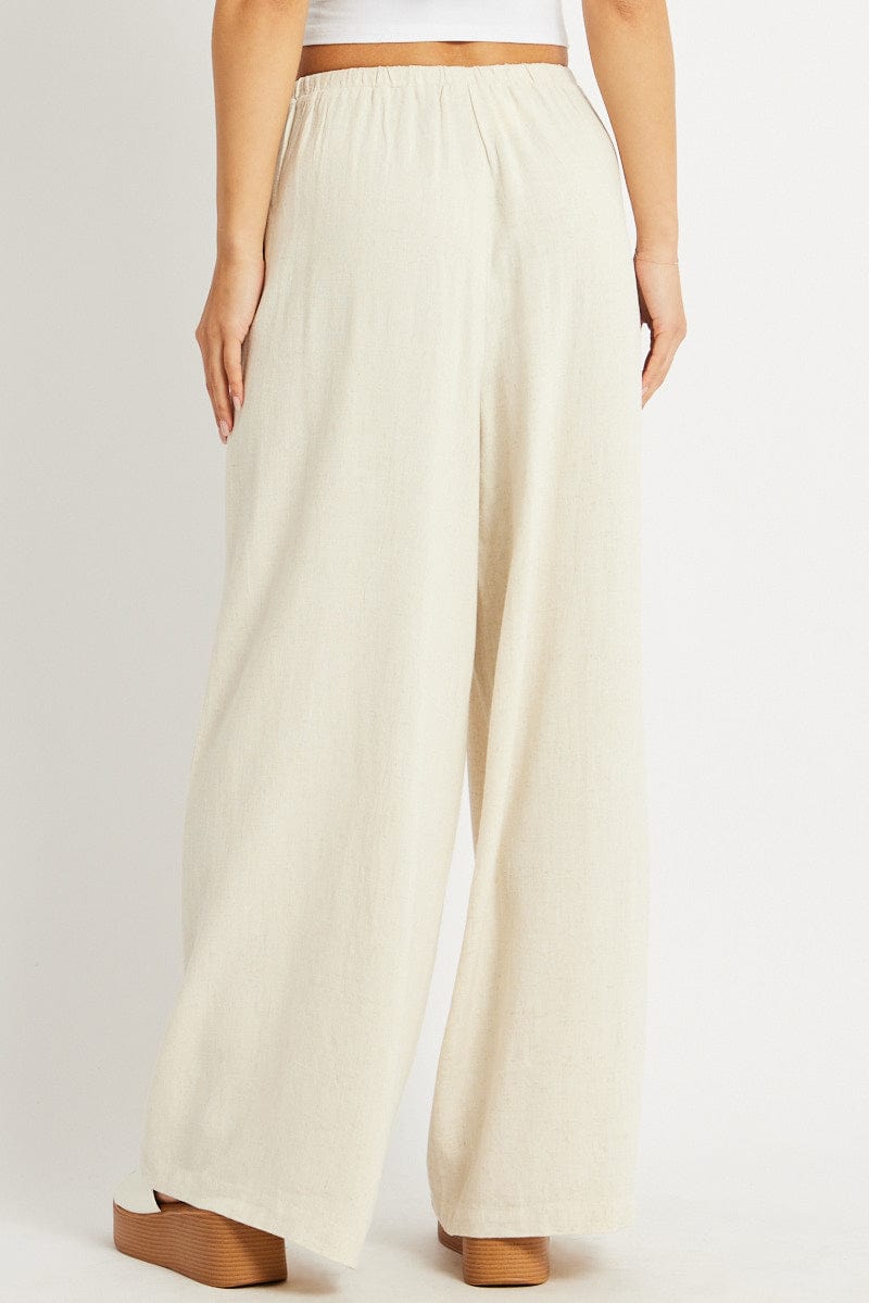 Beige Wide Leg Pants High Rise