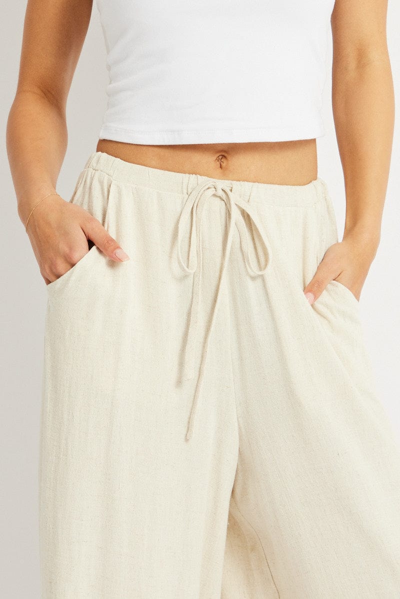 Beige Wide Leg Pants High Rise