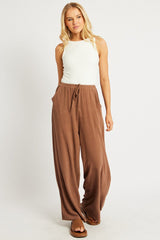 Brown Wide Leg Pants High Rise