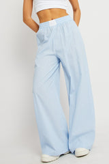 Blue Stripe Wide Leg Pants High Rise