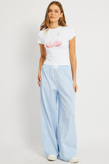 Blue Stripe Wide Leg Pants High Rise