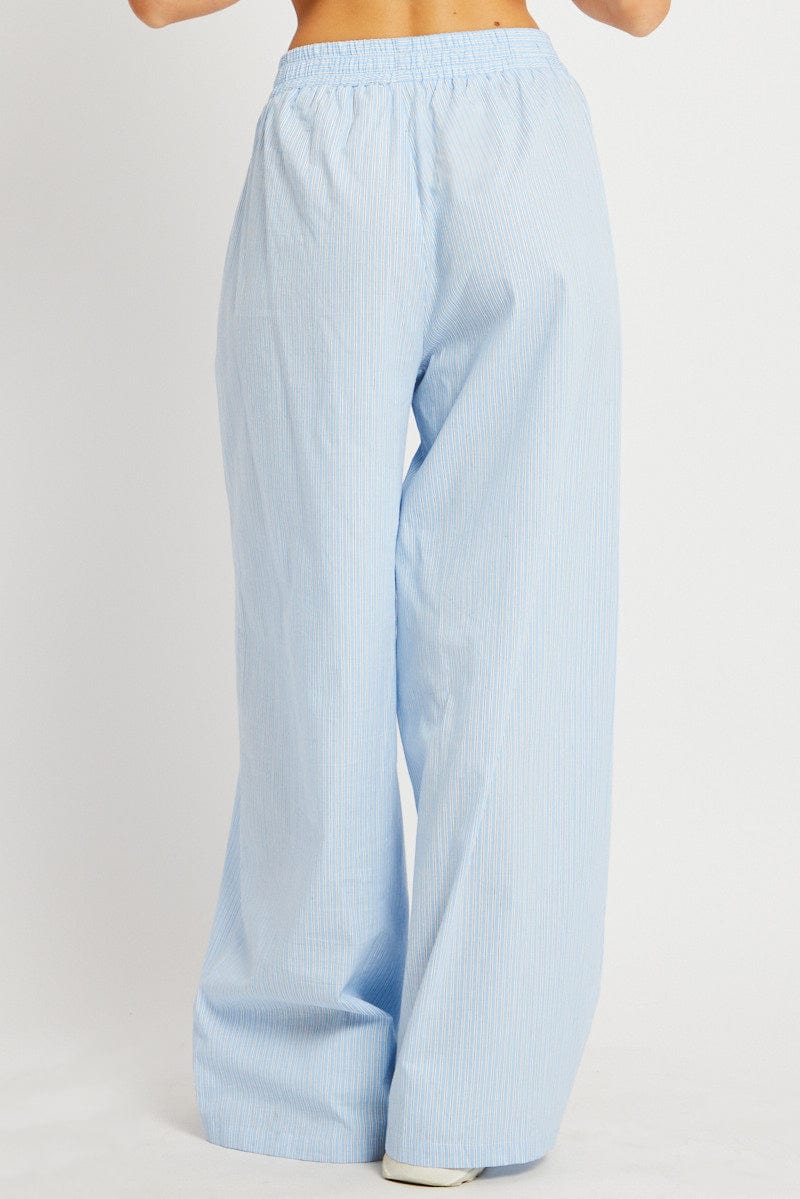 Blue Stripe Wide Leg Pants High Rise