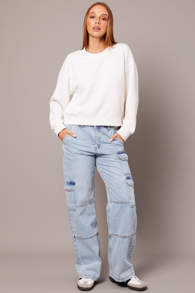 White Crop Sweater Long Sleeve Oversized