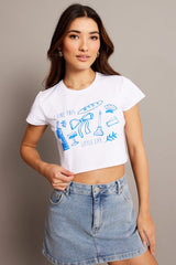 White Graphic Tee Crop Short Sleeve