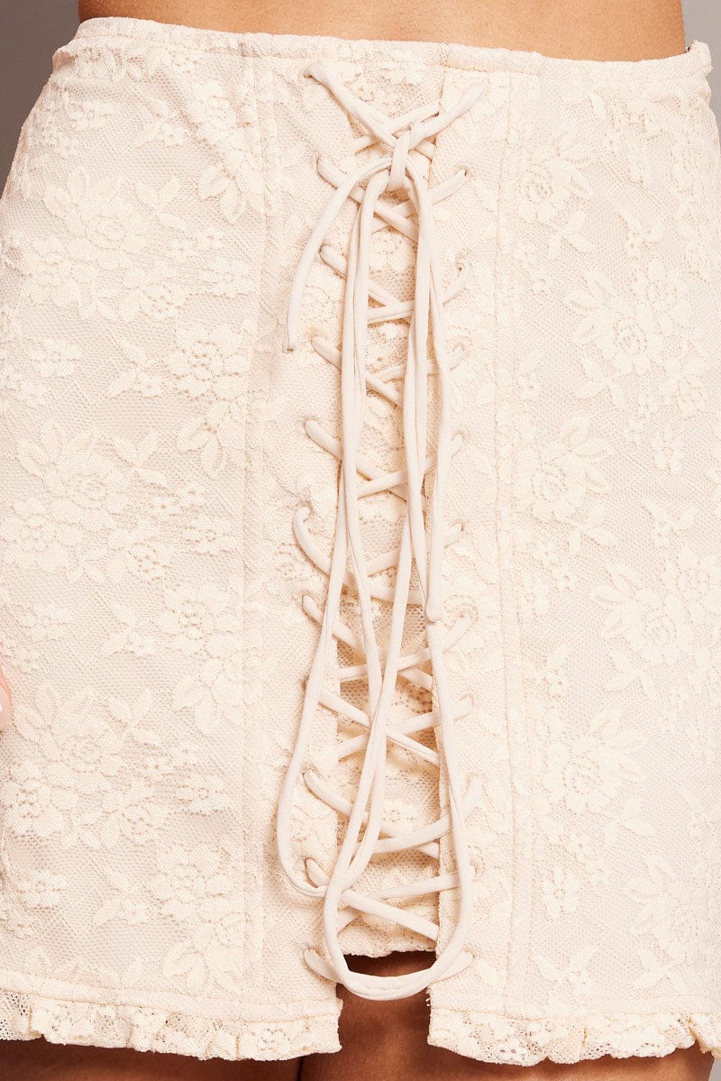 Beige Mini Skirt Lace