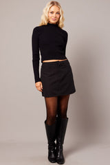 Black Stripe Mini Skirt Mid Rise