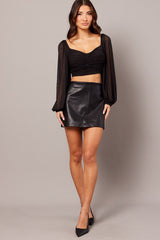 Black Mini Skirt Faux Leather